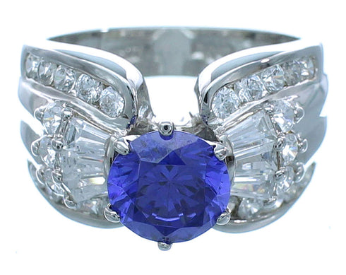 Sterling Silver Cubic Zirconia And Tanzanite Jewelry Ring Size 7 AX71391